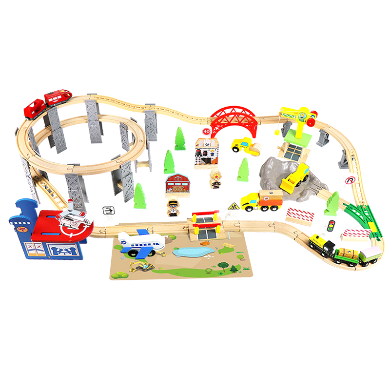 Toy Train Track Set - Wooden Train Track Spiral Viaduct Ring