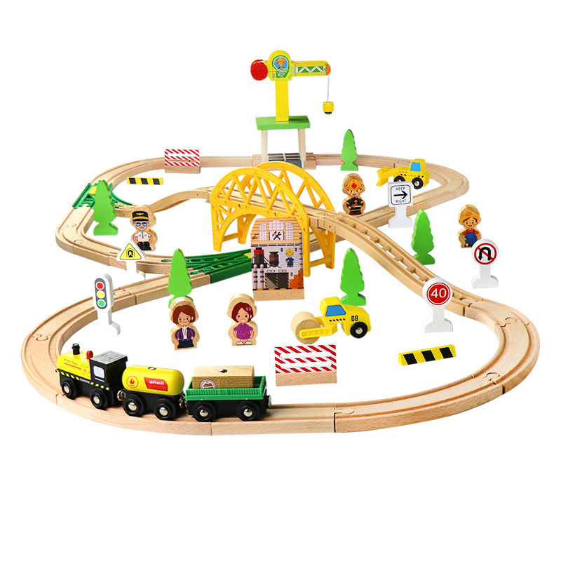 Toy Train Track Set - Wooden Train Track Highway Ring Construction