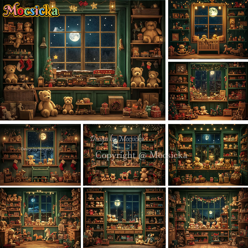Toys Background For Kids - Mocsicka Christmas Night Window Backdrop Photography